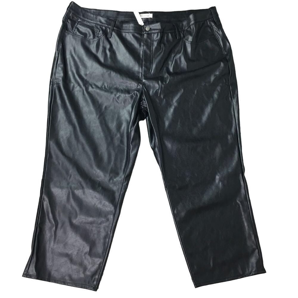 NWT Madewell The Perfect Vintage Straight Jean Faux Leather Cropped 28W Black